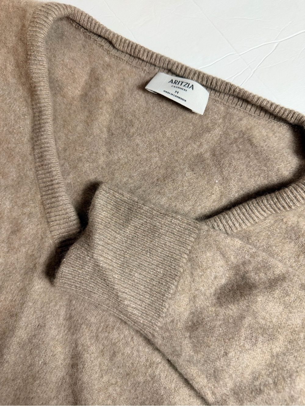 Aritzia V-Neck Sweater in Taupe Beige